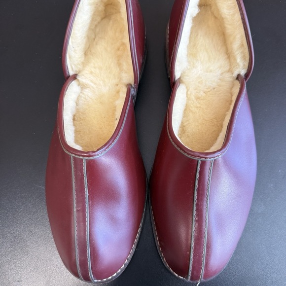 O\'Sullivans Vintage Loafer‎ Slipper Wine Split Toe Leather Shearling Mens Sz 8
